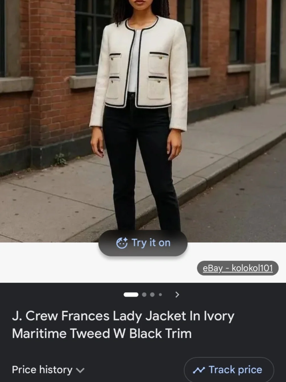 J. Crew Frances Lady Jacket in Maritime Tweed White Black Size 8 BT548